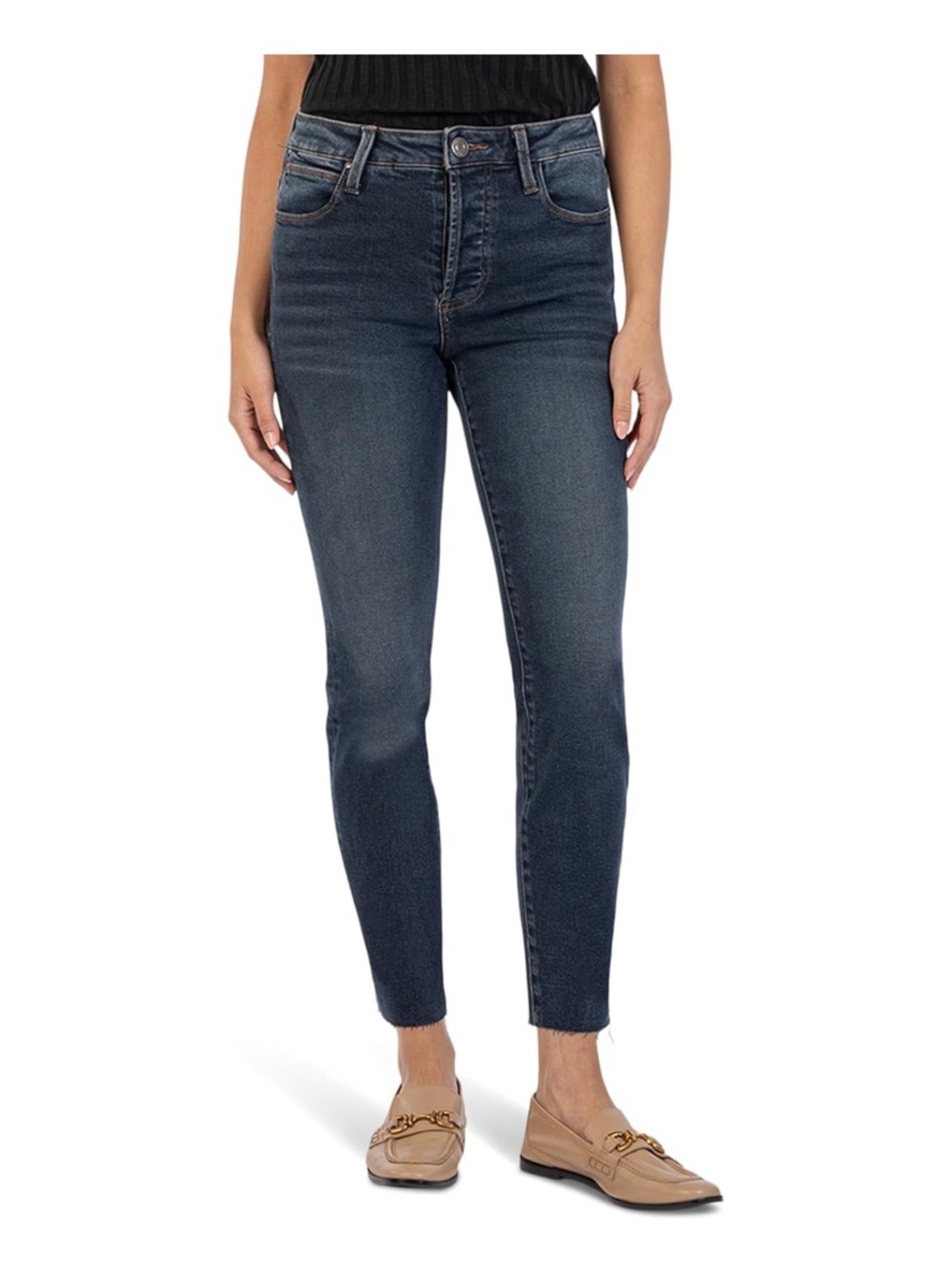 Kut from the Kloth Dark Blue Cropped Cigarette High-Rise Jeans “Charlize”